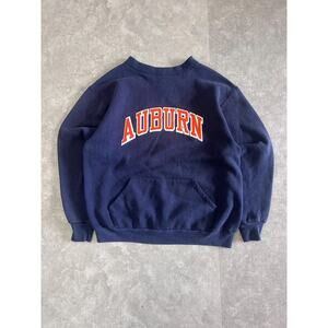 90s Vintage Auburn Tigers Navy Russell Kangaroo Pocket Navy Crewneck Size L